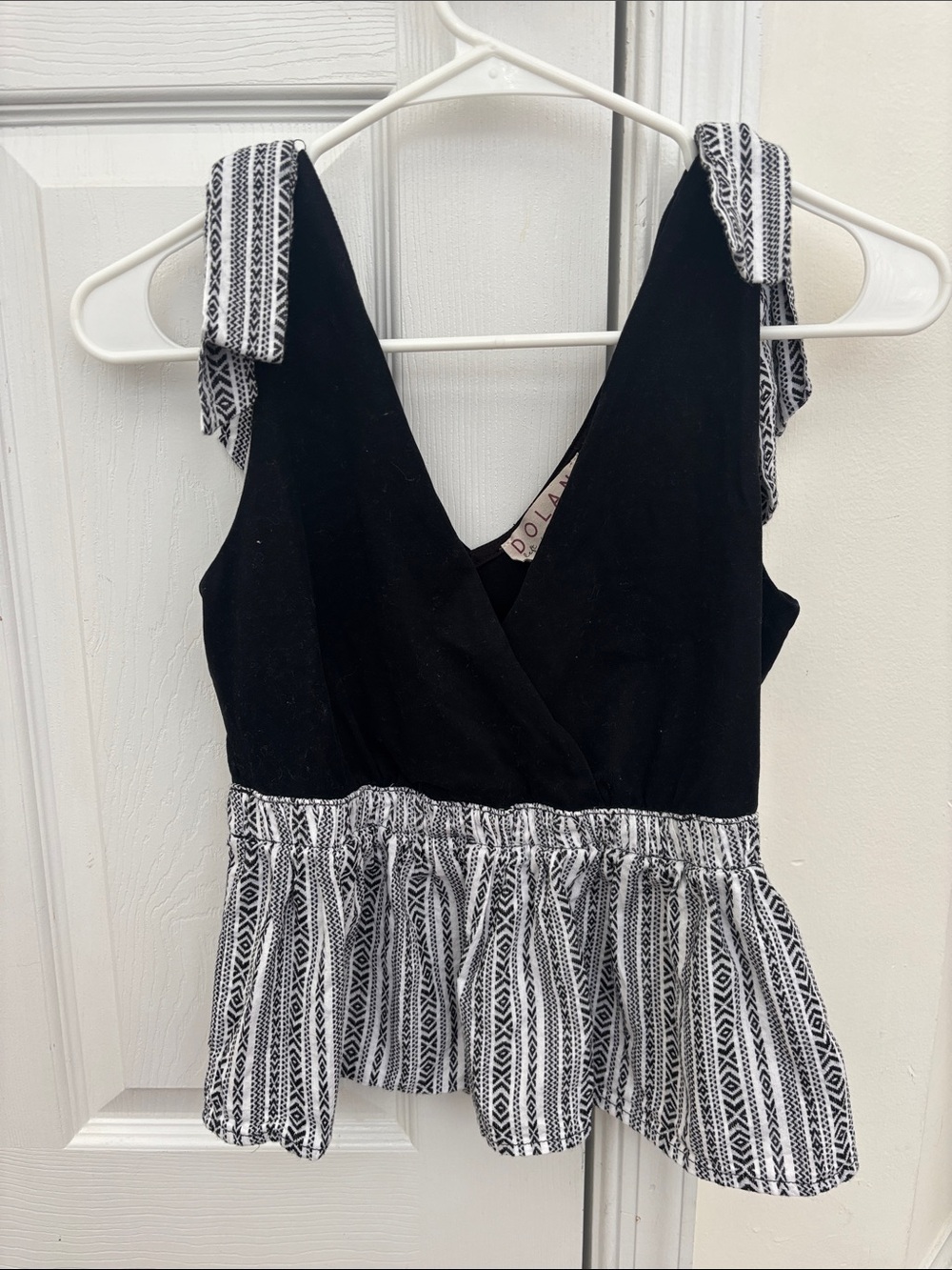 dolan Black Tank with White Patterned Peplum